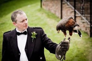 wedding guest with bird of prey
