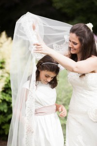 bride and girl with veil