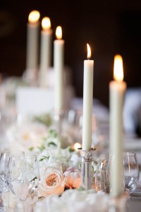 candles on table at wedding at drummuir castle
