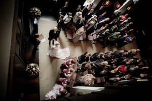 wedding cermony from above at house for an art lover in glasgow