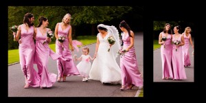 The bride and bridesmaid, playing with flower girl