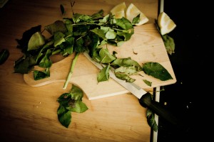 foliage and knife and chopping board DIY wedding