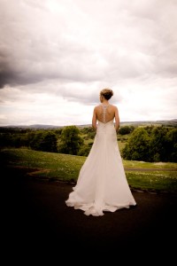 bride admires view outside