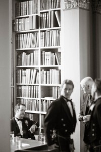 men at wedding in signet library edinburgh black and white
