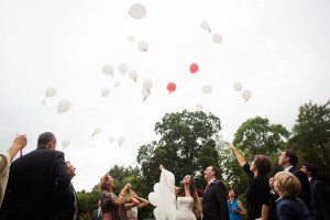 releasing balloons at wedding at drummuir castle