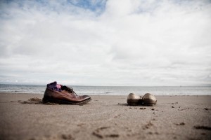 engagement photography portobello beach shoes on sand
