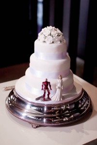 wedding cake with super hero figure
