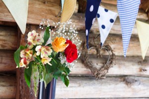 flowers and bunting wedding decorations